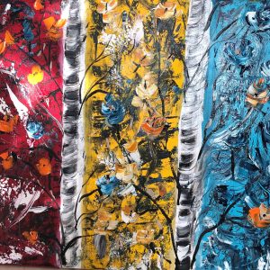 ציור אבסטרקט נוף שלוש עונות אקריליק על קנבס