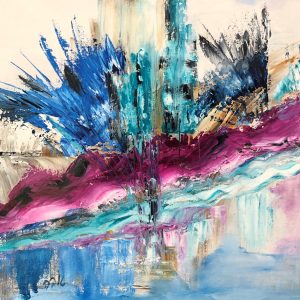 ציור אבסטרקט מקורי באקריליק על קנבס המשלב גווני כחול עמוק, טורקיז ומגנטה