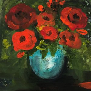 פרחים אדומים  | שמן על קנבס | 30X30