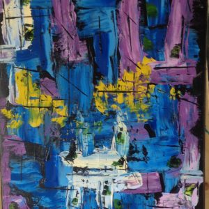 ציור אבסטרקט אקריליק על קנבס סירה בים של צבעים עזים