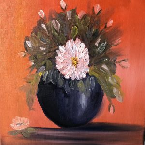 פרחים אגרטל שחור | שמן על קנבס | 30X30