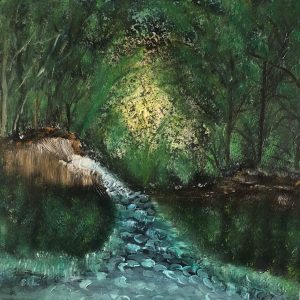 ציור שמן נוף נהר ביער ירוק קסום