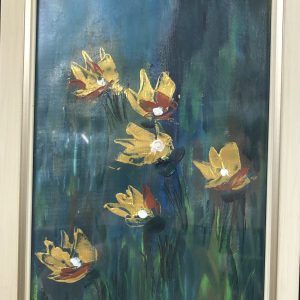 ציור של פרחים צהובים באקריליק על נייר