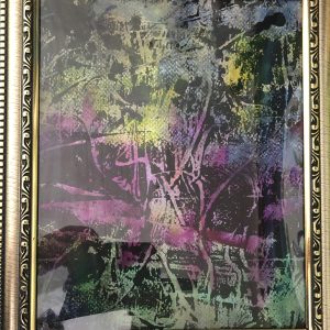 ציור מופשט אקריליק על נייר בגווני ארגמן וירוק