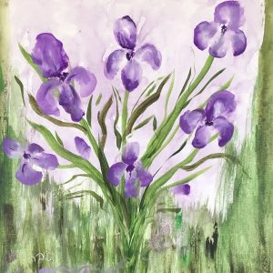 ציור אקריליק של אירוסים סגולים על קנבס 40X40