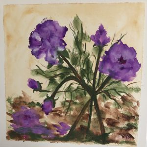 ציור אקריליק פרחים בסגול על קנבס