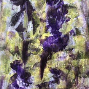 ציור אבסטרקט אקריליק על נייר בגווני סגול וירוק