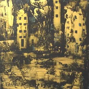 ציור אבסטרקט אקריליק על קנבס בגווני זהב ושחור מאת Tova Gallery