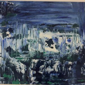 ציור שמן אבסטרקט בכחול וירוק מאת האמן ניר