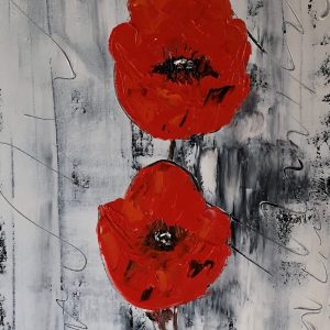 ציור אקריליק של שתי כלניות אדומות על קנבס בגודל 60 על 30