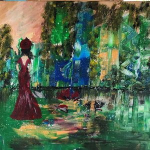 אישה באדום| אקריליק על קנבס | 50X60